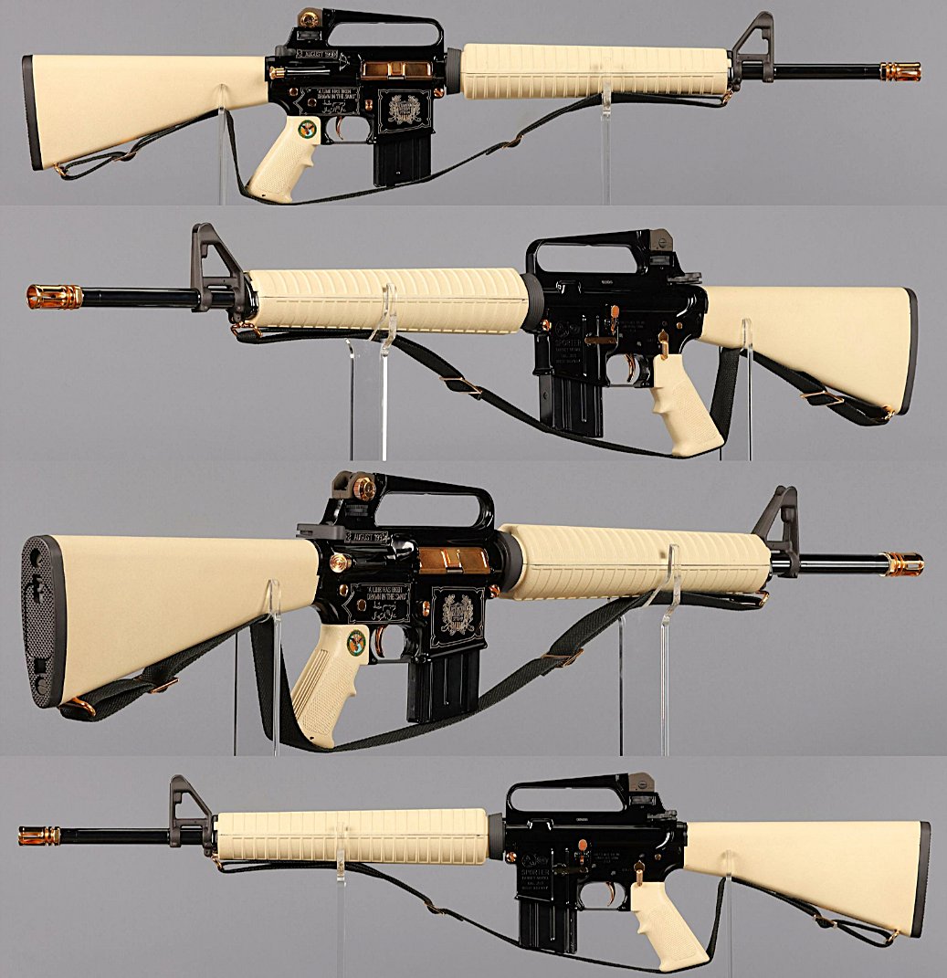 AutoMagArchive's tweet photo. Am I crazy? Or does the creme-colored furniture on this early-90s Desert Storm Commemorative M16 go hard? https://t.co/eo5ggb3tyF