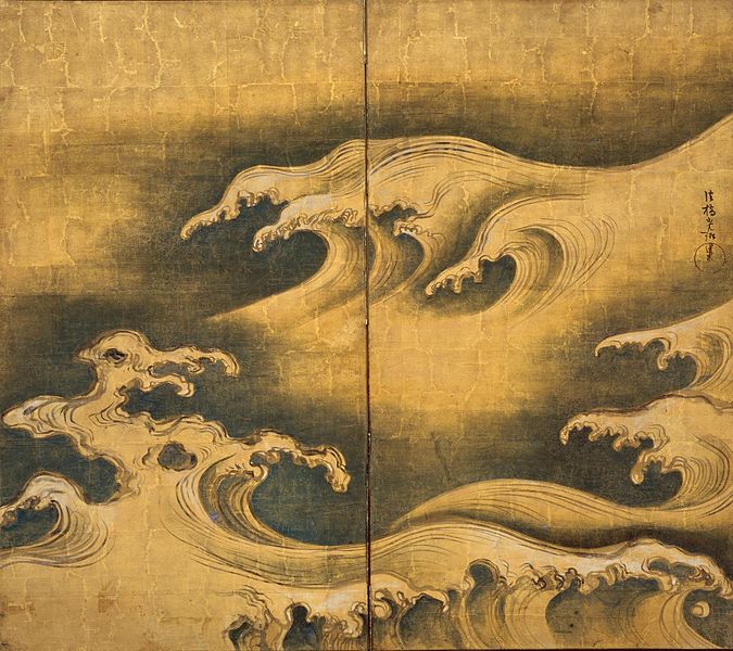 JapanTraCul's tweet photo. Rough waves, by Ogata Korin, 1704-1709 https://t.co/g5oEeW7KlI