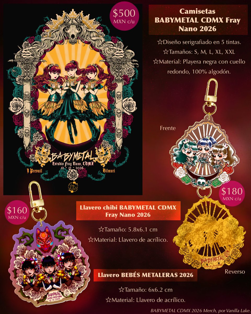 lake_vanilla's tweet photo. 🔥BABYMETAL 2026 CDMX merch, por Vanilla Lake🔥
¡Ya casi se acerca el concierto! ¿¡Están listos?!🤘🦊
Esta preventa está abierta a todo público; sin embargo, la prioridad se centrará en México, y estará abierta desde el 11 de Agosto hasta el 20 de Septiembre, 2026.

(Precios mxn) https://t.co/p3JebWYMHu