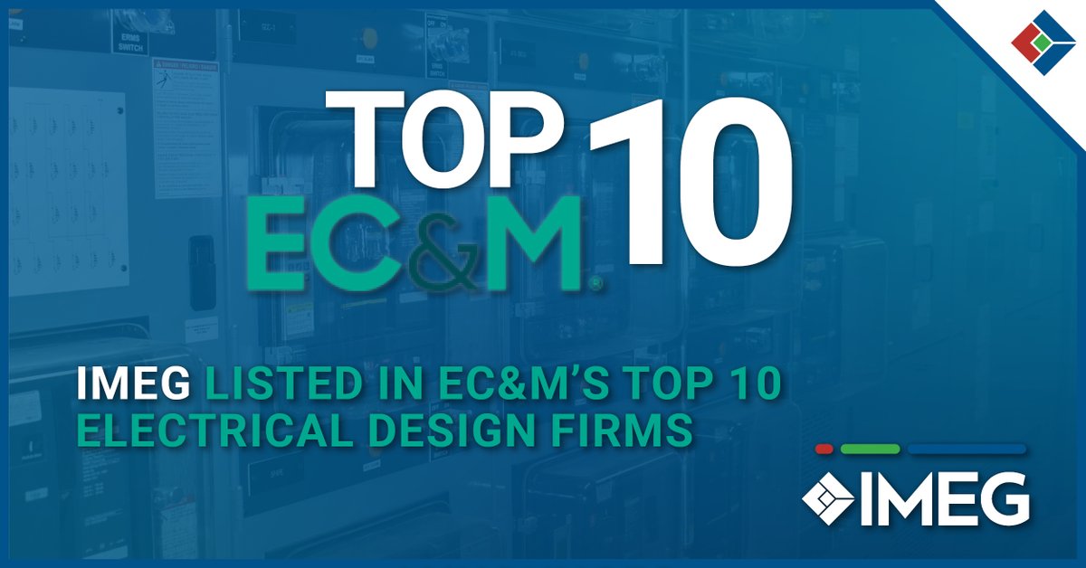 IMEGcorp's tweet photo. IMEG ranks among @ecmmagazine’s Top 10 Electrical Design Firms for 2026. This marks our fourth consecutive year in the Top 10.

Electrical design is one component of the complete line of building design services offered by IMEG.

Learn more: https://t.co/z1Zvxcegxu

#WeareIMEG https://t.co/Ya6KjHdLyE