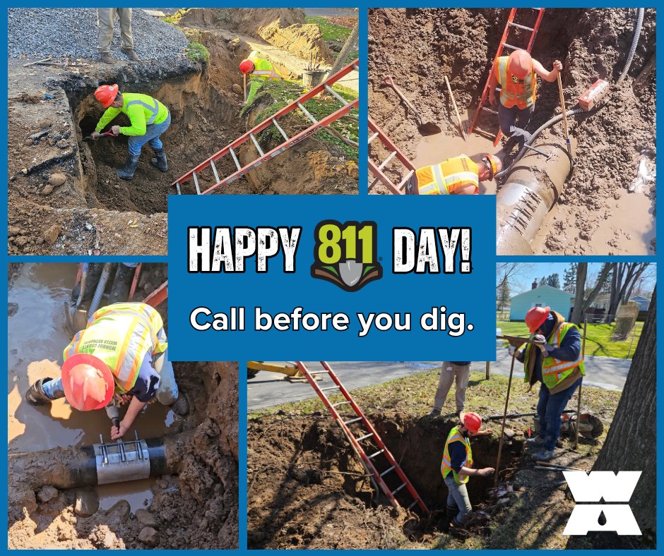 MonroeCntyH20's tweet photo. Happy #811Day! Why is it so important to call before you dig? There are thousands of miles of underground utility lines located below your feet. Don't be the one to knock out water to your neighborhood. Call 811 before you dig! 🚧💦
#call811 #callbeforeyoudig #digsafe https://t.co/D4FcB36N53