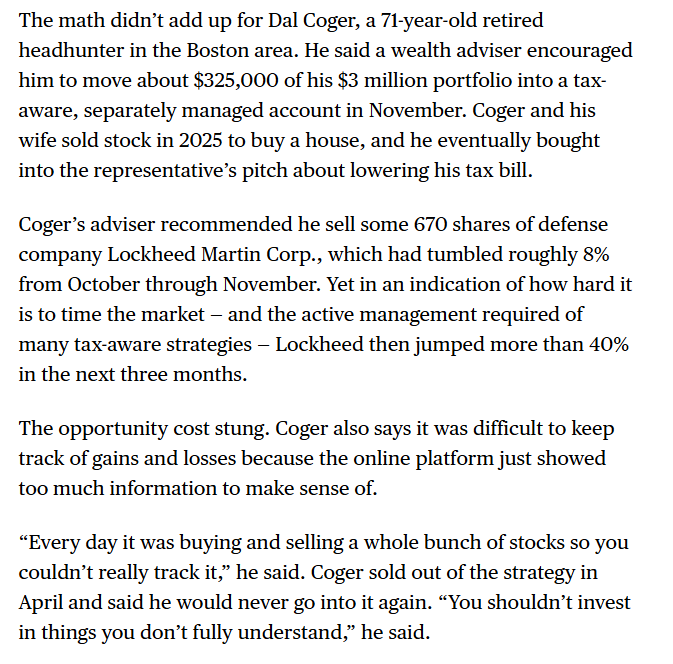 EricBalchunas's tweet photo. This is a good anecdote for anyone considering direct indexing. Read this and tell me it isnt way easier to VOO &amp; Chill https://t.co/6xtcjsQMiN