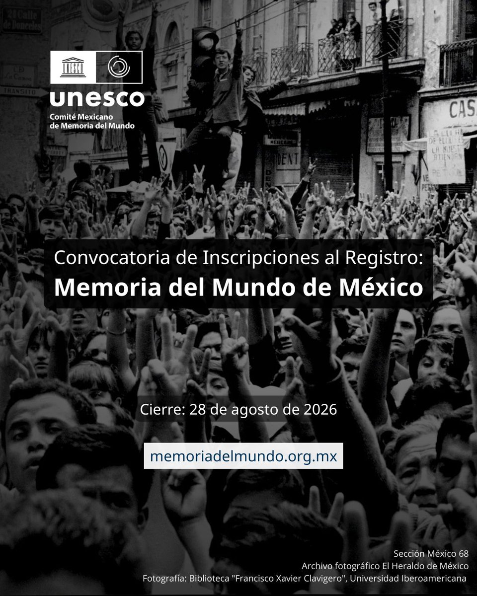 ONUMX's tweet photo. 📣¡Quedan dos semanas para postular a la Convocatoria #MemoriadelMundo México 2026!
👉🏿Archivos, fotografías, filmes, mapas, manuscritos y documentos digitales con valor excepcional para el país pueden postularse hasta el 28 de agosto.
🔗https://t.co/3kmSdA47JS
Vía @UNESCOMexico https://t.co/mWnfS1ip68
