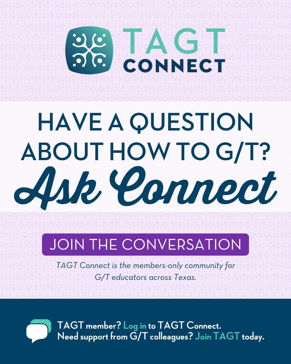 TXGifted's tweet photo. Back-to-school season can bring a lot of “how do I handle this in G/T?” questions. How do I add challenge without just adding more work? TAGT Connect is a members-only space where you can ask questions and share what is working. Join the conversation. https://t.co/qwnLxZ5b8R https://t.co/b7KB1lKnkB