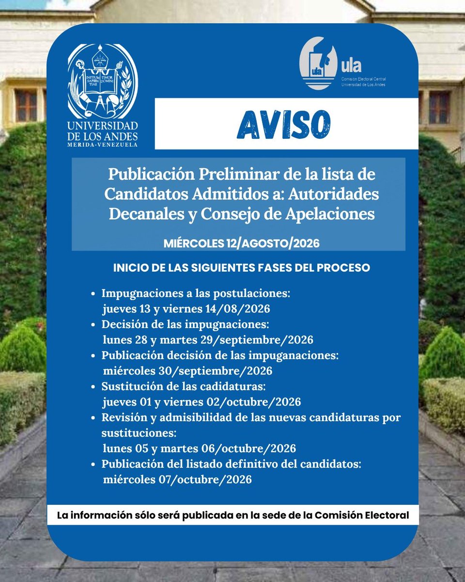 comisionelecULA's tweet photo. Comisión Electoral Central informa https://t.co/ImSiugYwBT