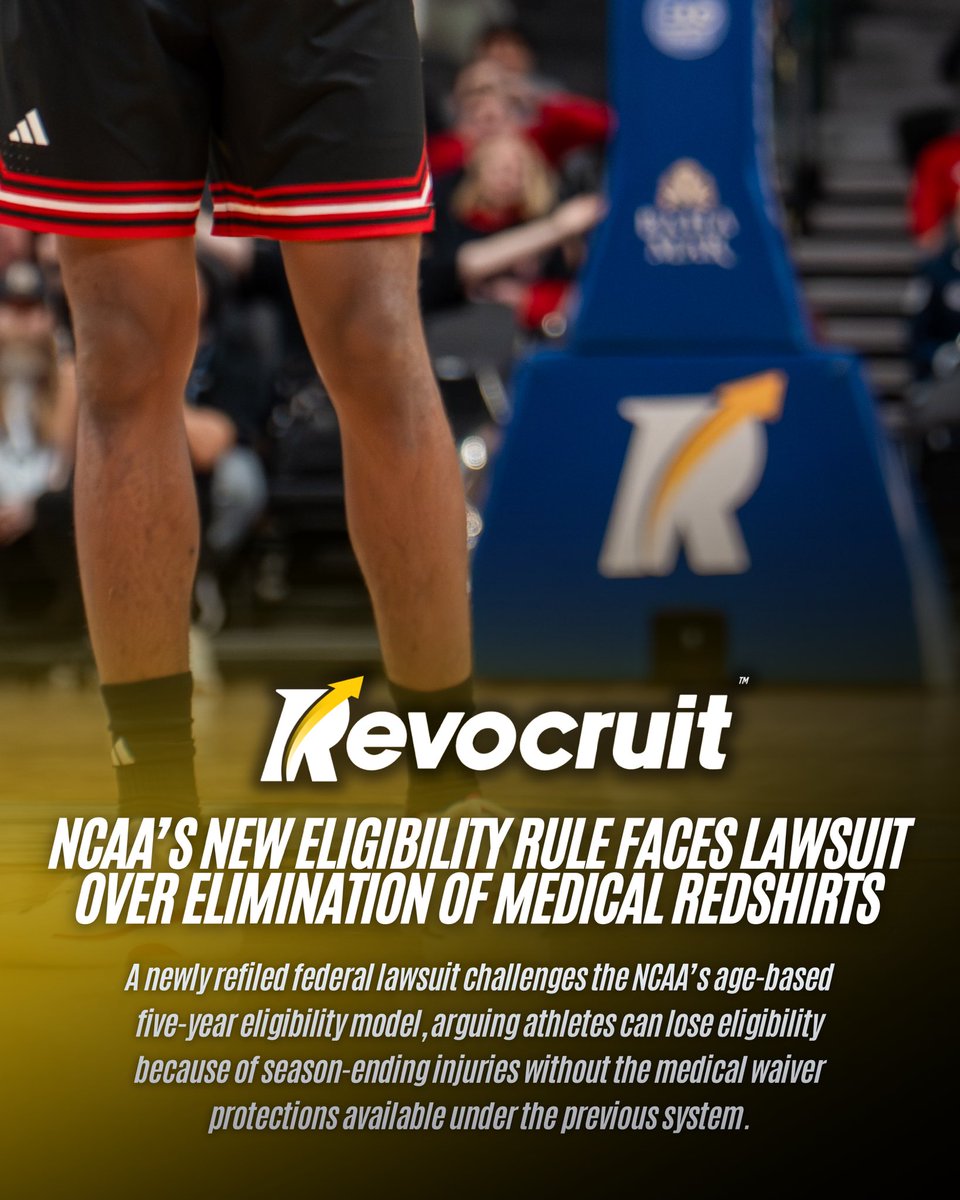 Revocruit's tweet photo. The NCAA’s new age-based eligibility model is facing another legal challenge — this time with medical redshirts directly in the spotlight.

Campbell and other plaintiffs have refiled their lawsuit in Colorado federal court challenging the NCAA’s new five-year eligibility model and its elimination of traditional hardship and medical waivers.

Under the new system, an athlete’s five-year eligibility clock generally continues to run even if a season-ending injury prevents them from competing. The NCAA maintained limited exceptions for circumstances including pregnancy, military service and official religious missions, but the previous medical-redshirt system is largely eliminated. 

The plaintiffs argue the rule can prevent athletes from receiving a full five years of competitive eligibility because of circumstances outside their control, including serious injuries.

This is a lawsuit challenging the rule — not a ruling against the NCAA. But it puts another piece of the NCAA’s new eligibility model directly in front of a federal court as legal challenges to college sports eligibility continue to grow.