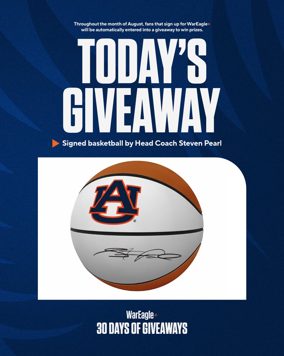 WarEaglePlus's tweet photo. Join WarEagle+ today for your chance to win a signed basketball from @AuburnMBB coach Steven Pearl!

🔗: https://t.co/PCeEarjwaf https://t.co/6Fqatd3pLW