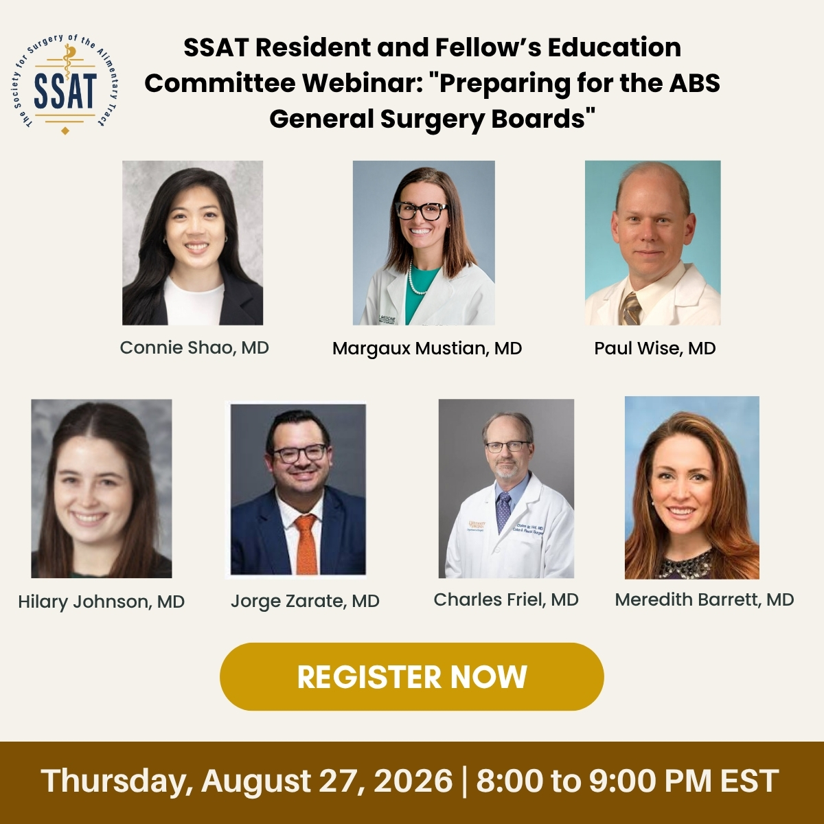 SSATNews's tweet photo. UPCOMING WEBINAR: “Preparing for the ABS General Surgery Boards”.

Register Now: https://t.co/R4i8wG9JTS

@shao_connie @CorewellHealth @margauxnmustian @UABGISurgery @PaulEdWise @WashUSurgery @jzaraterod @sparklyscalpel @UMichSurgery @ZhiVenFongMD @rajarnarayan https://t.co/CEqlxuZdZi
