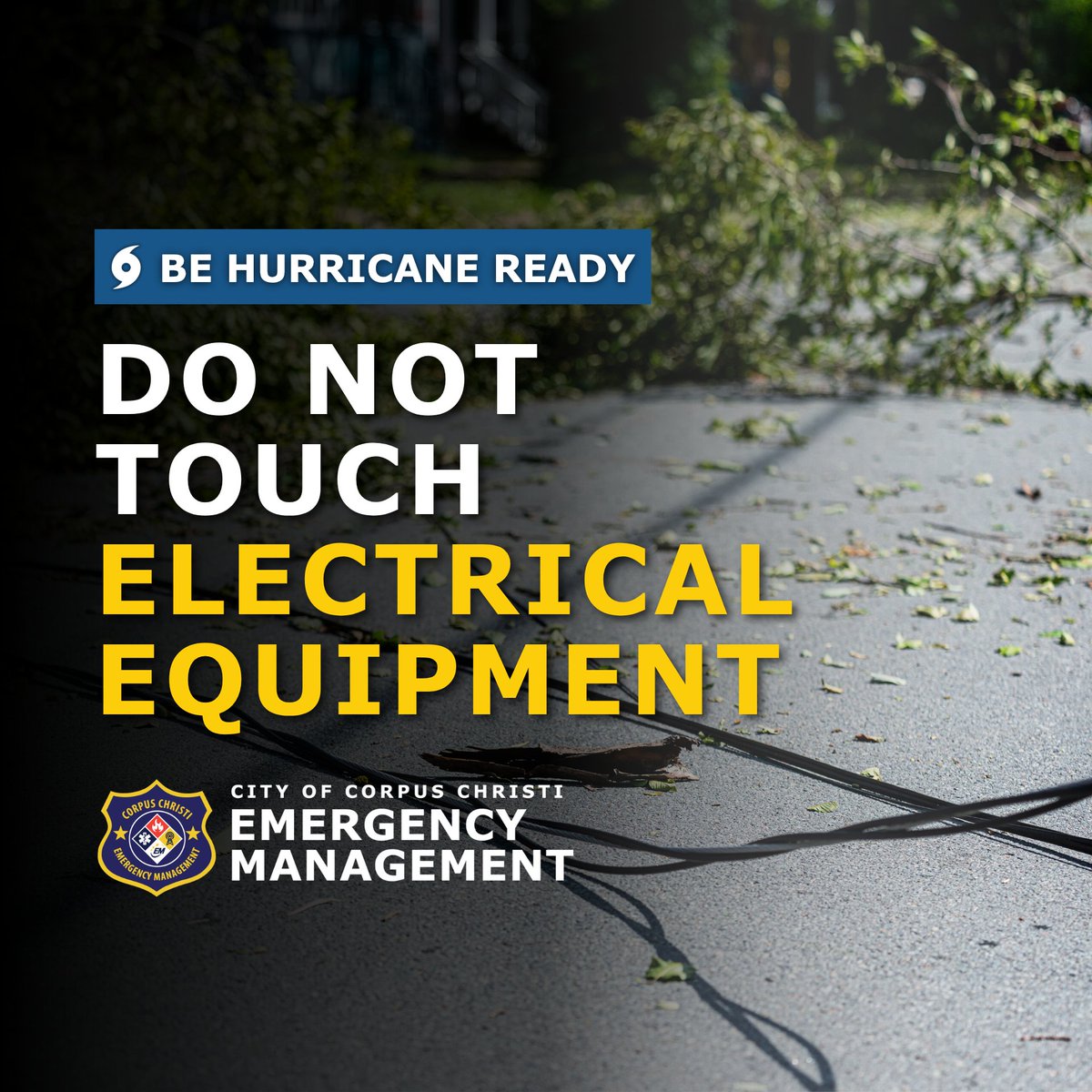 ReadyCC's tweet photo. In the aftermath of a storm, safety is key! If water is in your home, avoid electrical equipment. If you witness downed wires or poles, or fallen trees on power lines, call AEP at  866-223-8508. Learn more at https://t.co/MDqFVW6Lml. #CorpusChristi #HurricaneSeason #BeReadyCC https://t.co/ccHhHOyR3c