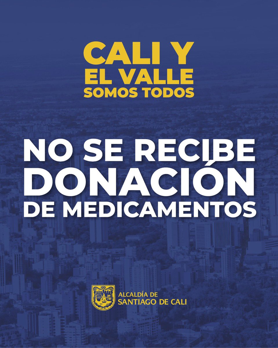 AlcaldiaDeCali's tweet photo. ¡Importante! 🚨

El subsecretario de @SaludCali, Carlos Eduardo Pinzón, agradece las donaciones masivas de los caleños y anuncia que a partir de este momento no se recibirán medicamentos en los centros de acopio. https://t.co/3DCmYGWkxh