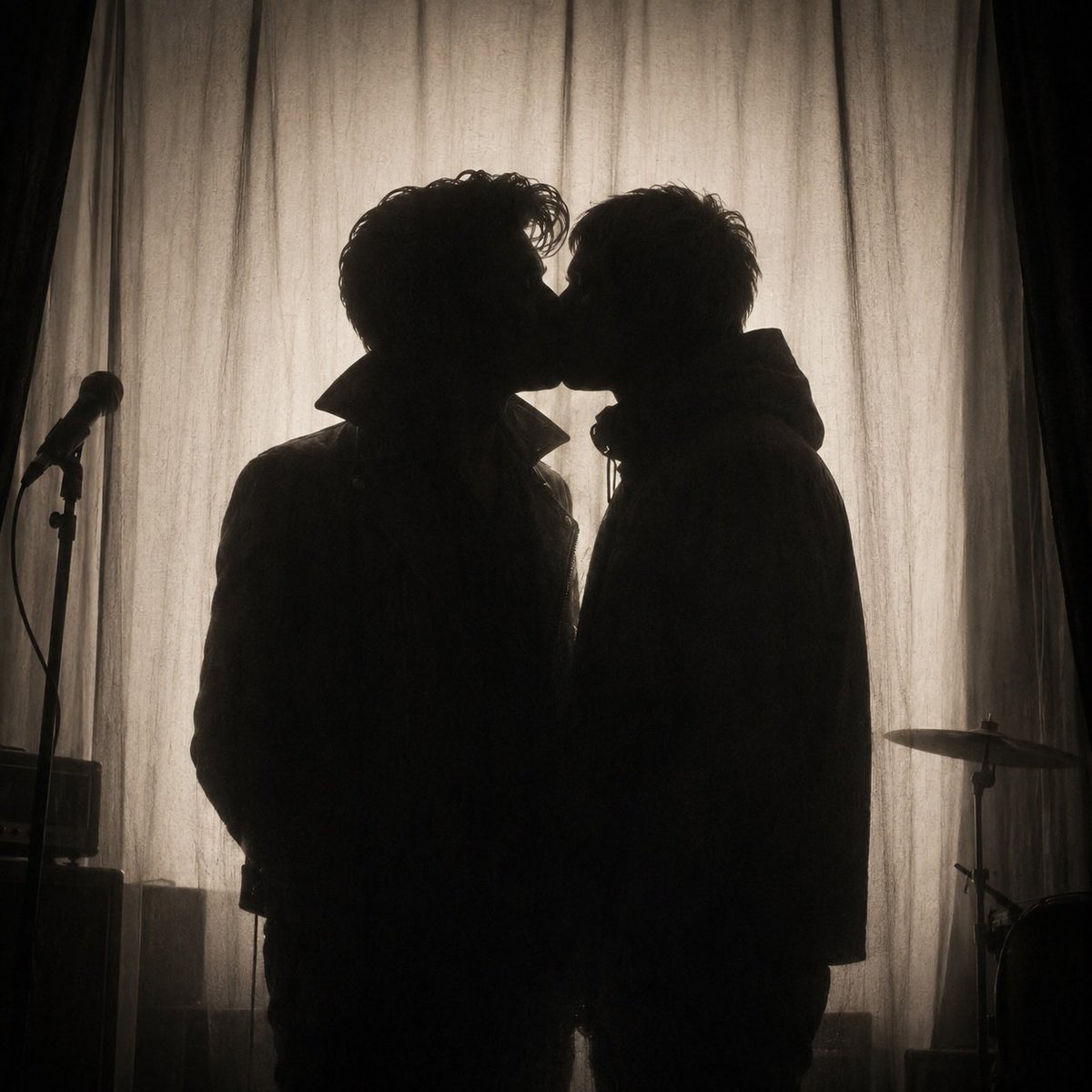 KING0FUNKN0WN's tweet photo. 100% real image of two British indie rock frontmen kissing (AI generated but still, I find it funny) https://t.co/jvrbOMEBz2