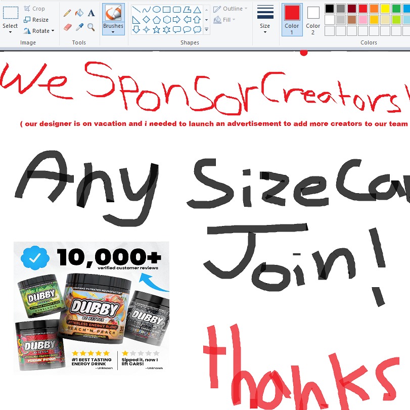 DubbyEnergy's tweet photo. Calling all gamers, content creators, vtubers, and streamers.

Our energy drink brand wants you.

Any size creator welcomed. Please click this ad.