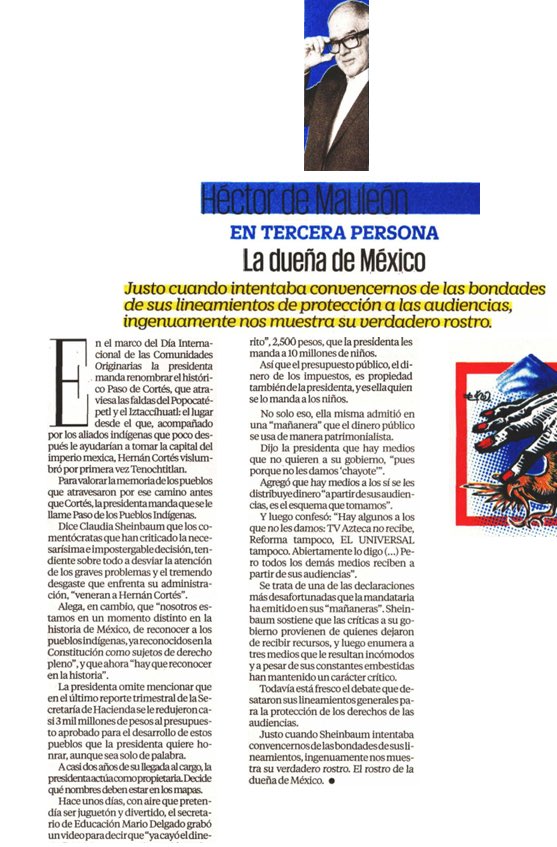 ferbelaunzaran's tweet photo. Cambia nombres por razones ideológicas para imponer su visión de la historia; decide a qué medios premiar y a cuáles castigar con dinero público; sus empleados dicen que el dinero de los programas sociales es de ella.

Lean a @hdemauleon, ni cómo alegarle👇.

La dueña de México https://t.co/KstQuhwawz