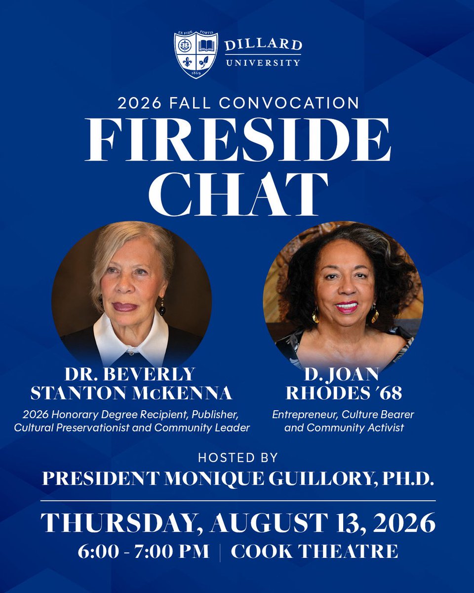 du1869's tweet photo. HAPPENING THIS WEEK
 
Join us for the 2026 Fall Convocation Fireside Chat — a powerful conversation on leadership, legacy &amp; culture! 

Thursday, August 13 6:00 PM Cook Theater 
Can't make it in person? Watch live: https://t.co/uz4ABMrLOs

FREE &amp; open to the public. https://t.co/ZFpT2KxLz8