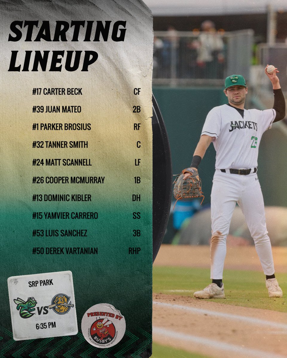 GreenJackets's tweet photo. Whole lotta home debuts inbound!

🕡 6:35
🆚 Charleston RiverDogs
📺 Bally Sports Live &amp; MLB TV https://t.co/RcK2HtKw4A