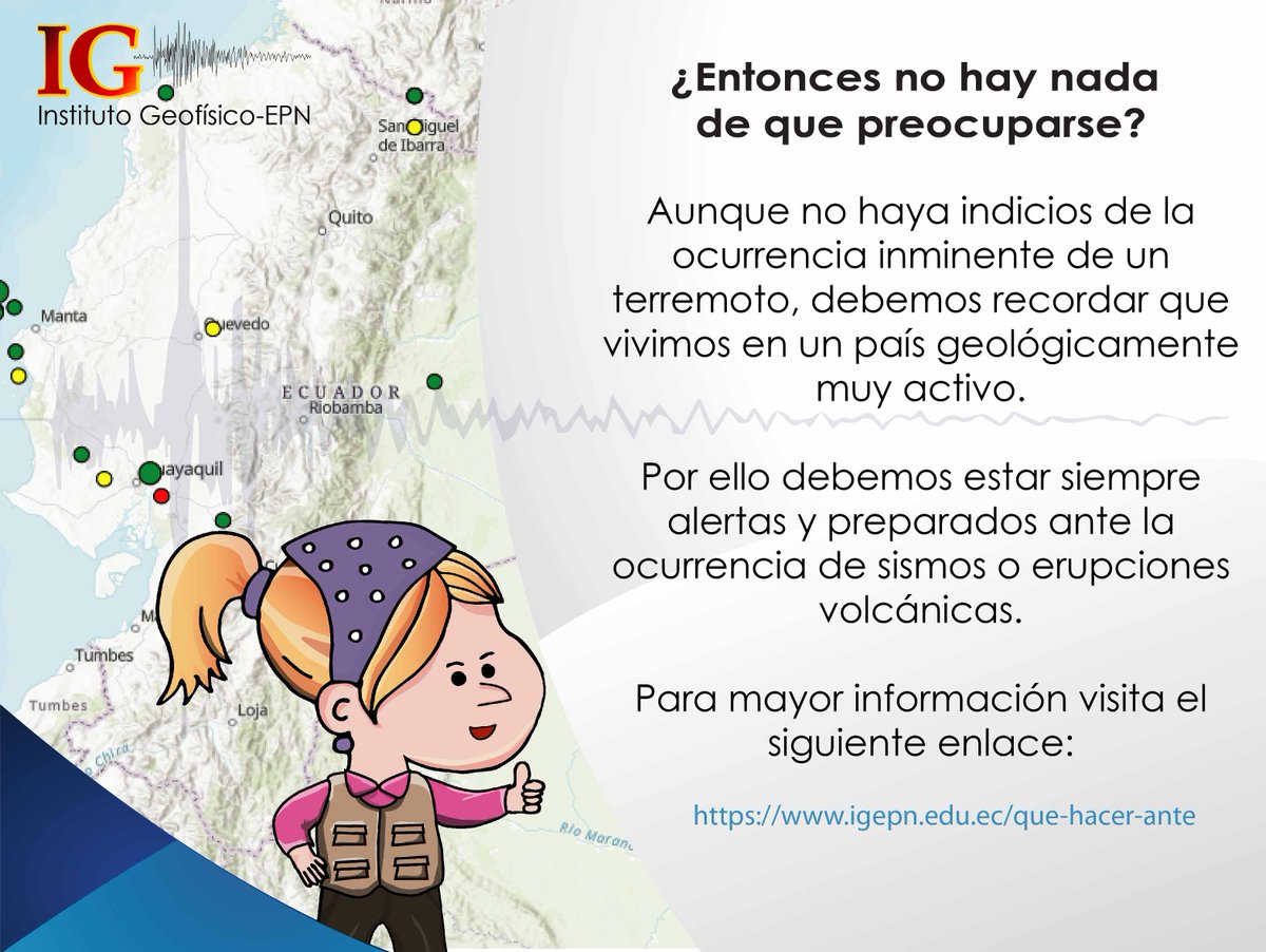 IGecuador's tweet photo. #ComunidadIG La gente nos pregunta: ¿Los sismos registrados en Venezuela y Colombia anticipan la inminente ocurrencia de un fuerte sismo en Ecuador?

La respuesta es NO. Sin embargo, siempre debemos estar prevenidos. https://t.co/OdgJsFOWz2