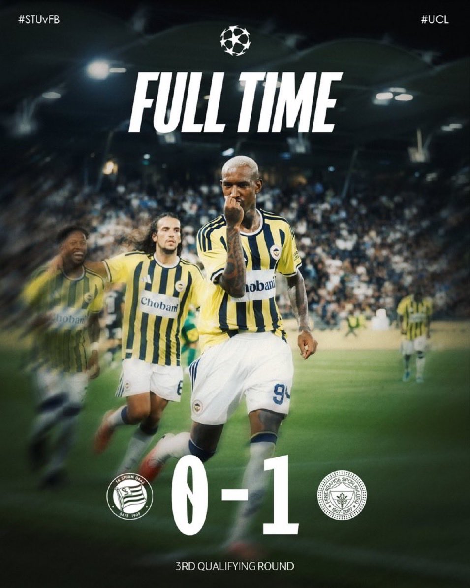 ArasFBX's tweet photo. Fenerbahçe, Anderson Talisca’nın attığı penaltı golüyle Sturm Graz’ı 1-0 mağlup etti ve toplamda 3-0’lık bir skorla Fenerbahçe Şampiyonlar Ligi Play-Off turuna yükseldi!
#UCL #fenerinmaçıvar #FBvsSTU https://t.co/wJKWfyg48b