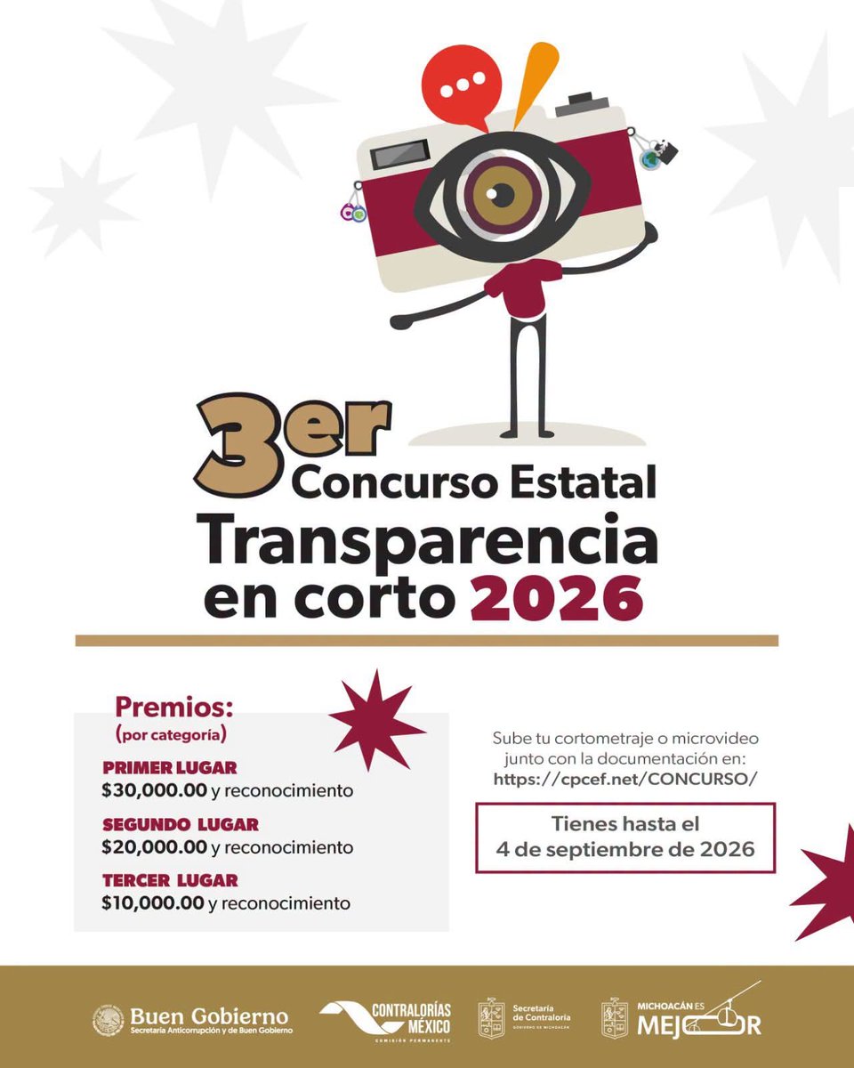 MarianaSosaO's tweet photo. ¡Gana hasta 30 mil pesos participando en la convocatoria para el 3er Concurso Estatal Transparencia en Corto!  

🔗Consulta la convocatoria: https://t.co/QkiSjxcvIm https://t.co/dT4Lpv7b5W