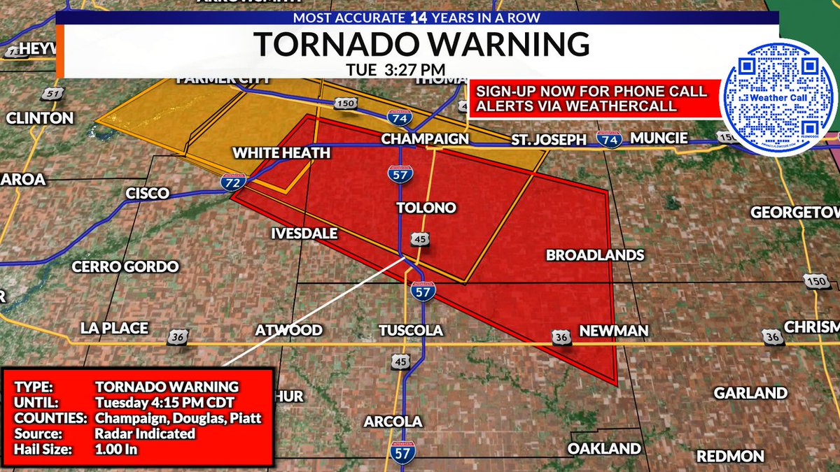 jacobdickeywx's tweet photo. NEW: A Tornado Warning has been issued for a part of the WCIA 3 Viewing Area until Aug 11, 2026 4:15PM. #cILwx #ILwx https://t.co/XSatokmjyH