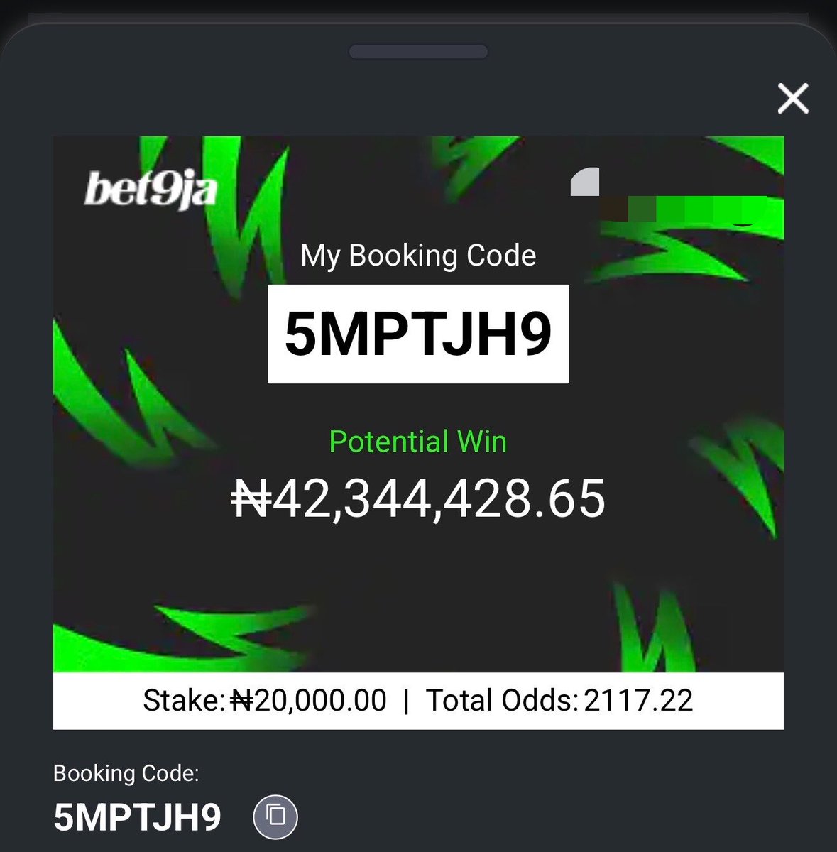 officialmoore7's tweet photo. 5MPTJH9 - 7 

#Bet9jaCode https://t.co/5sCPdq6hmU