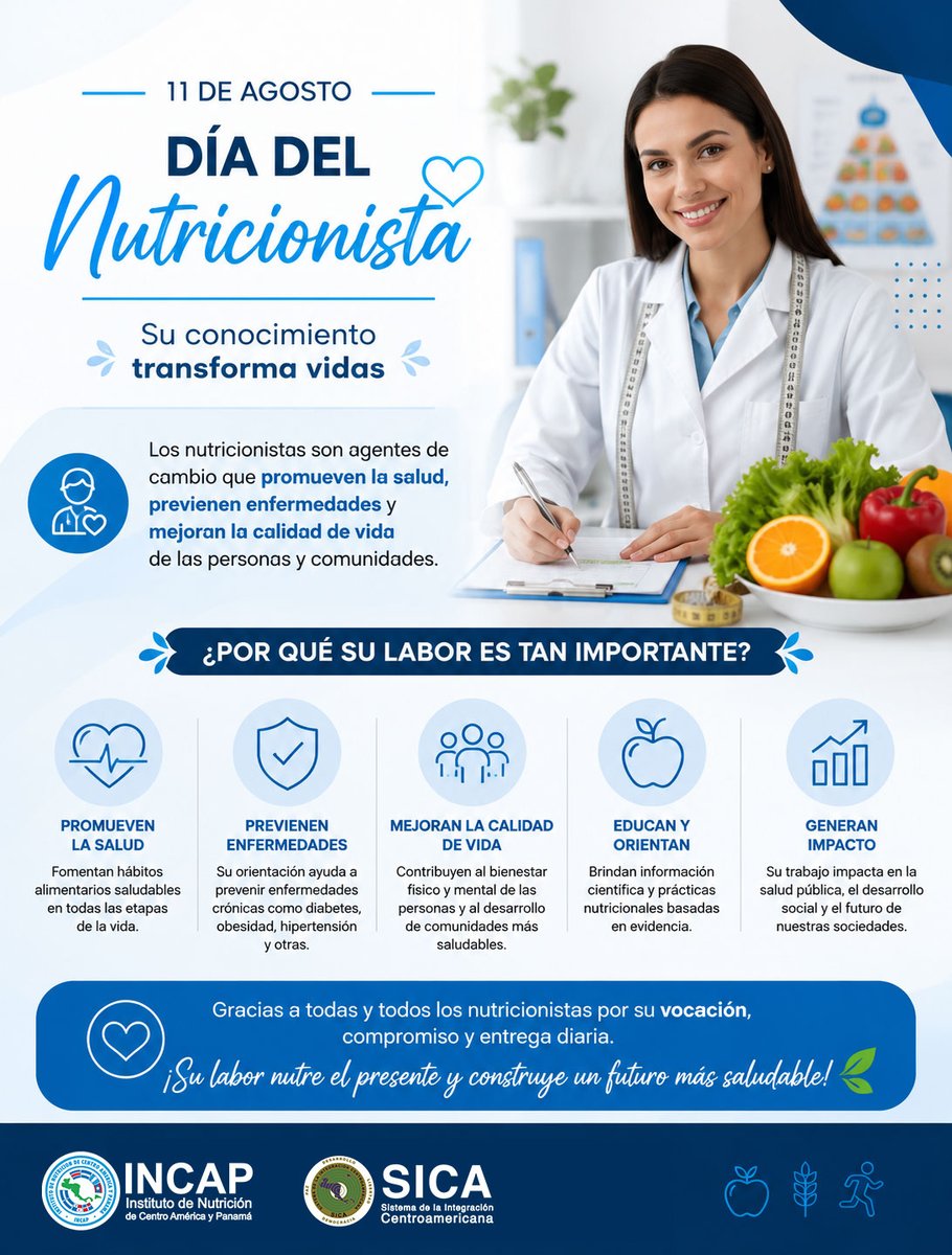 INCAP_NUTRICION's tweet photo. 📍🌎 | Día del Nutricionista
Desde el INCAP saludamos a todas y todos los nutricionistas de Centroamérica, Panamá y República Dominicana.
Gracias por promover la salud, prevenir enfermedades y contribuir al bienestar de nuestras comunidades.
#INCAP #INCAPnutricion #Nutricion https://t.co/9bfF0nwtl6