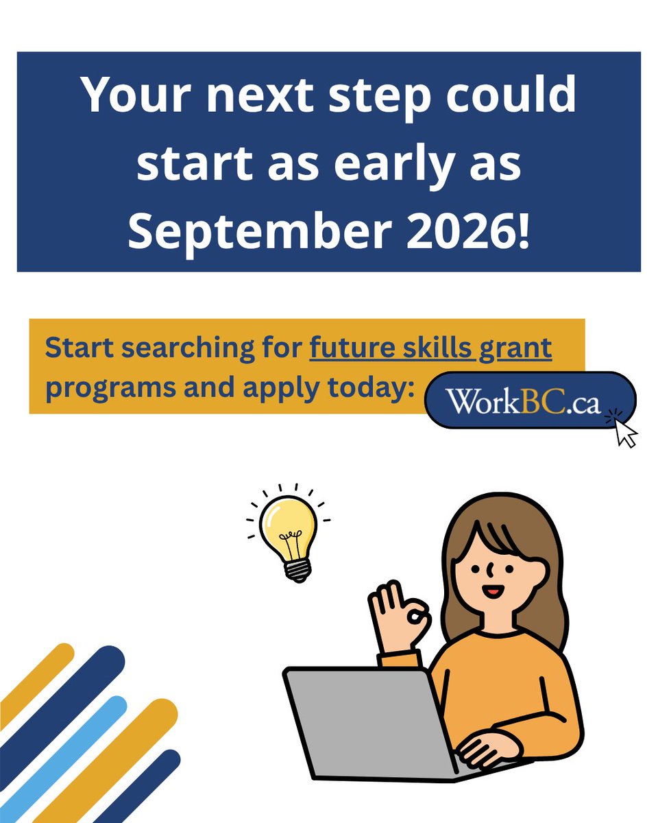 WorkBC's tweet photo. StrongerBC future skills grant applications are now open for 2026/27. 🎓 16,500 people in BC have already accessed this grant to change or advance their career. You could be next! ✨

Learn how to apply:

https://t.co/lcwFotLay7

#WorkBC #StrongerBC #FutureSkillsGrant https://t.co/Z6dbifLDBs