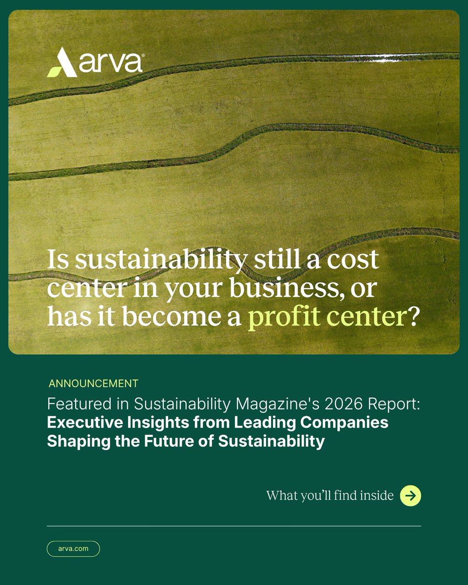 ArvaIntel's tweet photo. We're excited to share that Arva was featured in Sustainability Magazine's 2026 Report: Executive Insights from Leading Companies Shaping the Future of Sustainability.

In the feature, our CEO & Co-Founder, Jay McEntire, shares that the challenge is no longer solely increasing crop yields, but producing food in ways that improve soil health, strengthen resilience, and reduce environmental impact while maintaining farm profitability. 

The next phase of growth is expected to come from closer integration between agronomic expertise, artificial intelligence, environmental data, and supply chain collaboration. 

The organizations shaping the future of regenerative agriculture will be those that can align environmental stewardship with stronger farm economics and make regenerative practices commercially viable at scale.

This points the conversation towards a pivotal question - Is sustainability still a cost center in your business, or has it become a profit center?

Read the full report here:
https://t.co/3fkPHAnvWJ 

#Scope3 #RegenerativeAgriculture #Sustainability #ClimateAction #Agtech