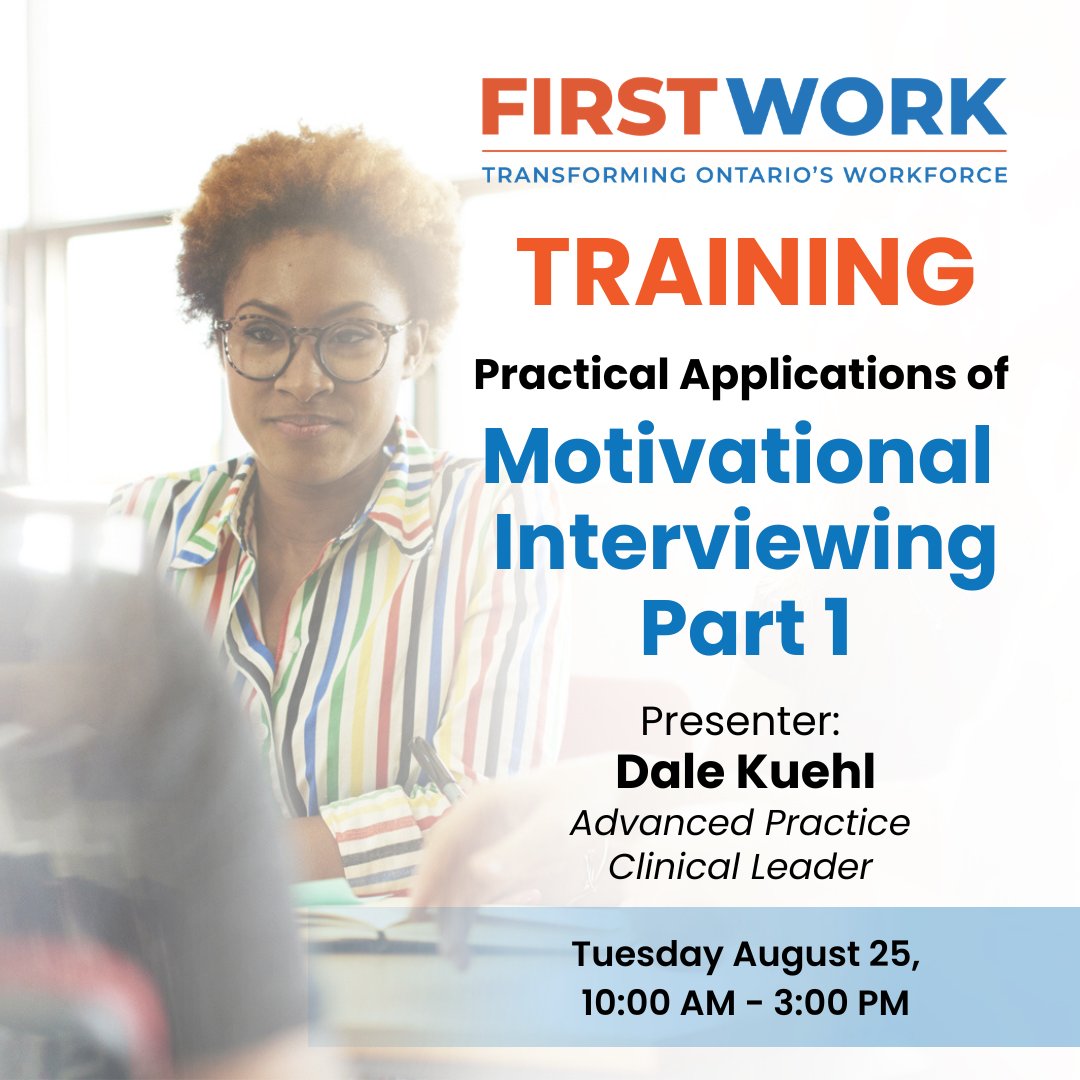 first_work's tweet photo. Want to better understand client motivation and readiness for change?

Join us for Practical Applications of Motivational Interviewing Part 1 and gain practical, evidence-based tools to support clients through change.

Register Now: https://t.co/gTD3CqNBBa https://t.co/xkFVoz2wjq