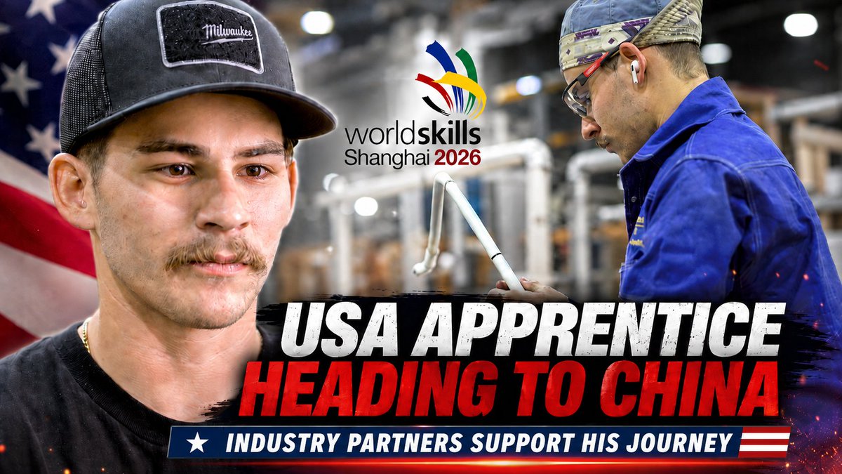 PHCCFoundation's tweet photo. Plumbing &amp; HVAC apprentice Charles Goede is heading to Shanghai representing Team USA at #WorldSkills, the "Olympics" of skilled trades! Backed by @PHCCFoundation @UAPipeTrades @SkillsUSA @IAPMO and @MilwaukeeTool. Here's a sneak peek of Charlie in action! https://t.co/7pt9nqncPn https://t.co/EYoLs6waBm
