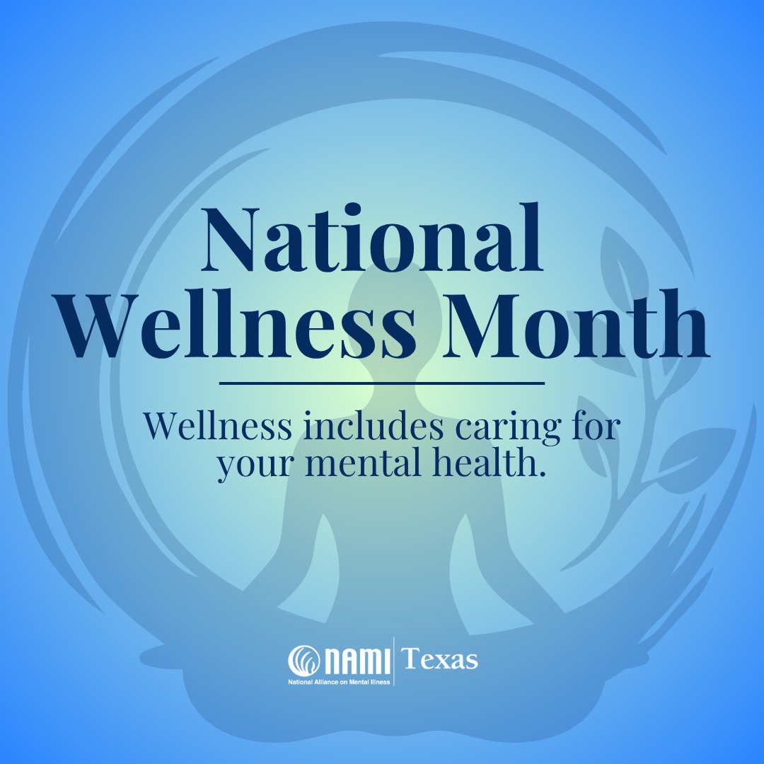 NAMITexas's tweet photo. Wellness includes caring for your mental and emotional health. 💙✨

This #NationalWellnessMonth, take a moment to check in with yourself. Rest, connect, make time for joy, and ask for support when you need it.

What are you doing for your well-being this month? https://t.co/yfyUa7mpRp