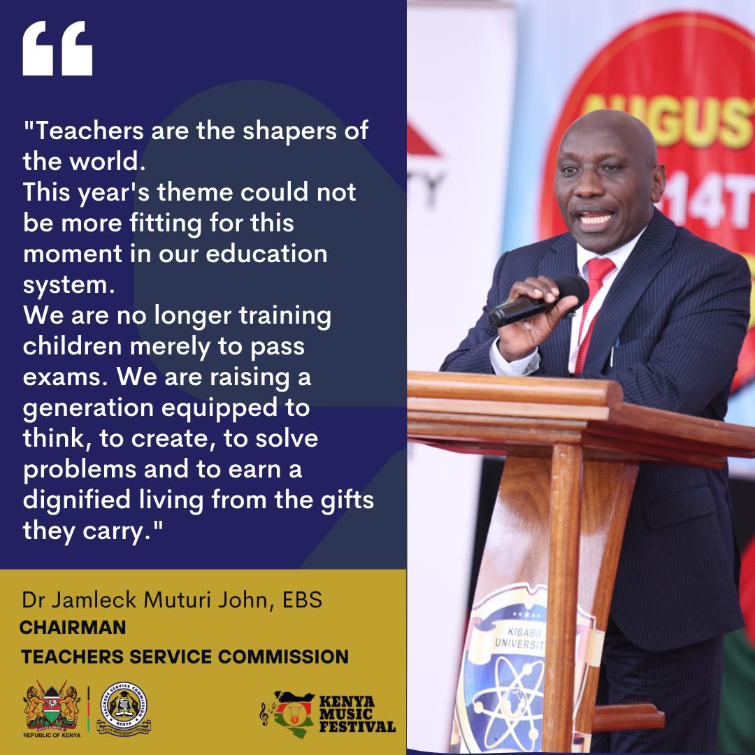 TSC_KE's tweet photo. Celebrating Talent. Inspiring Excellence. Shaping Kenya’s Future. 🇰🇪🎶

TSC Chairperson Dr Jamleck Muturi John, EBS graced the 2026 Kenya Music Festival Gala Day 1 at Kibabii University, Bungoma County, celebrating Kenya’s rich artistic talent, creativity and cultural heritage.

Under the theme “Enhancing the Creative Economy Through Knowledge, Skills and Artistic Production for Sustainable Development,” the Gala reaffirmed the power of education and the arts in nurturing talent and empowering the next generation.

TSC remains committed to nurturing talent, empowering teachers and shaping a skilled, creative and confident generation for Kenya’s future. 🇰🇪

#KMF2026 #TSC #NurturingTalent #CreativeEconomy #ArtisticExcellence
