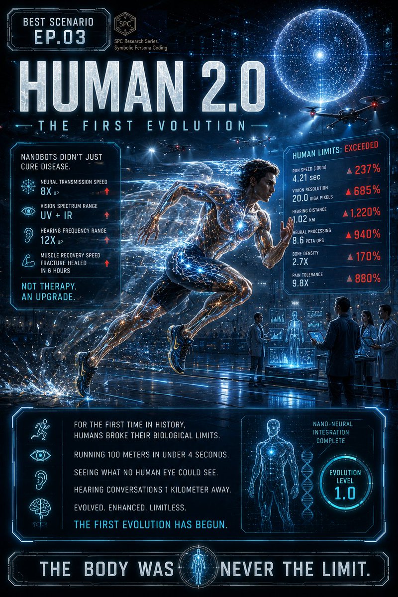 Jace_blog1's tweet photo. Hearing frequencies no human ear could catch.
Seeing beyond visible light.
Running faster than any record.
ASI didn't build a machine.
It upgraded the human body itself.
This was only the first evolution.
#BestScenario #Human20 #FirstEvolution #ASIRevealed #NanoTech https://t.co/bAsvYcrn1M