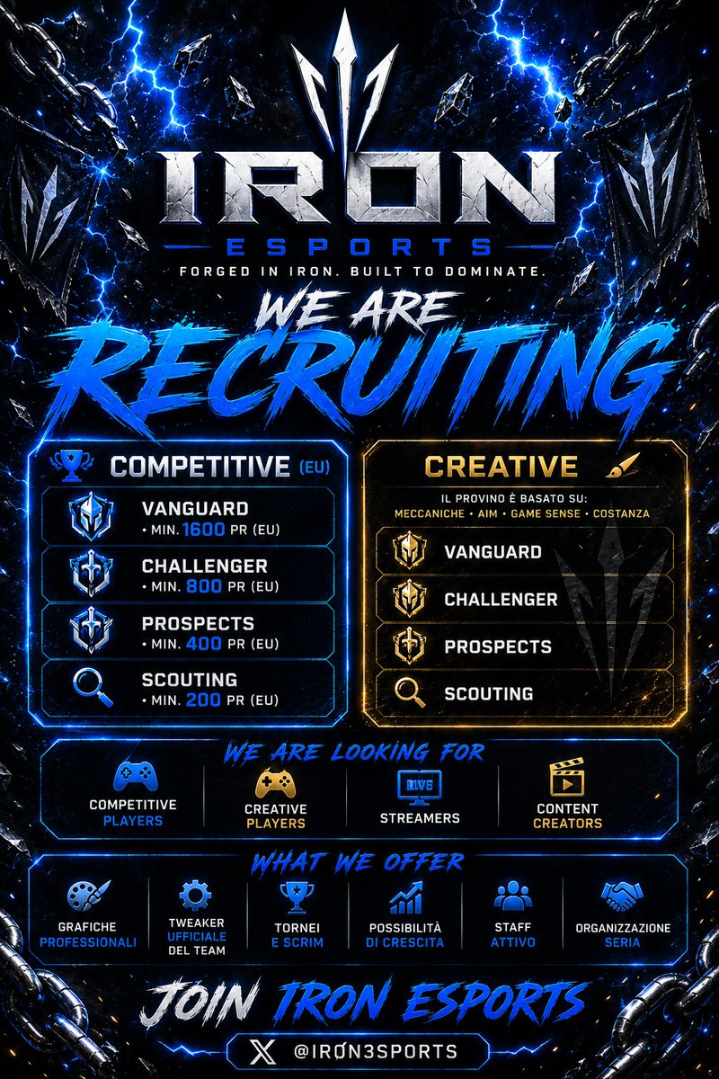 IR0N3SP0RTS's tweet photo. JOIN IRON ESPORTS 👻
Competitive Fortnite Org 🇮🇹
#JOINIRON https://t.co/0VcNhdbSZT