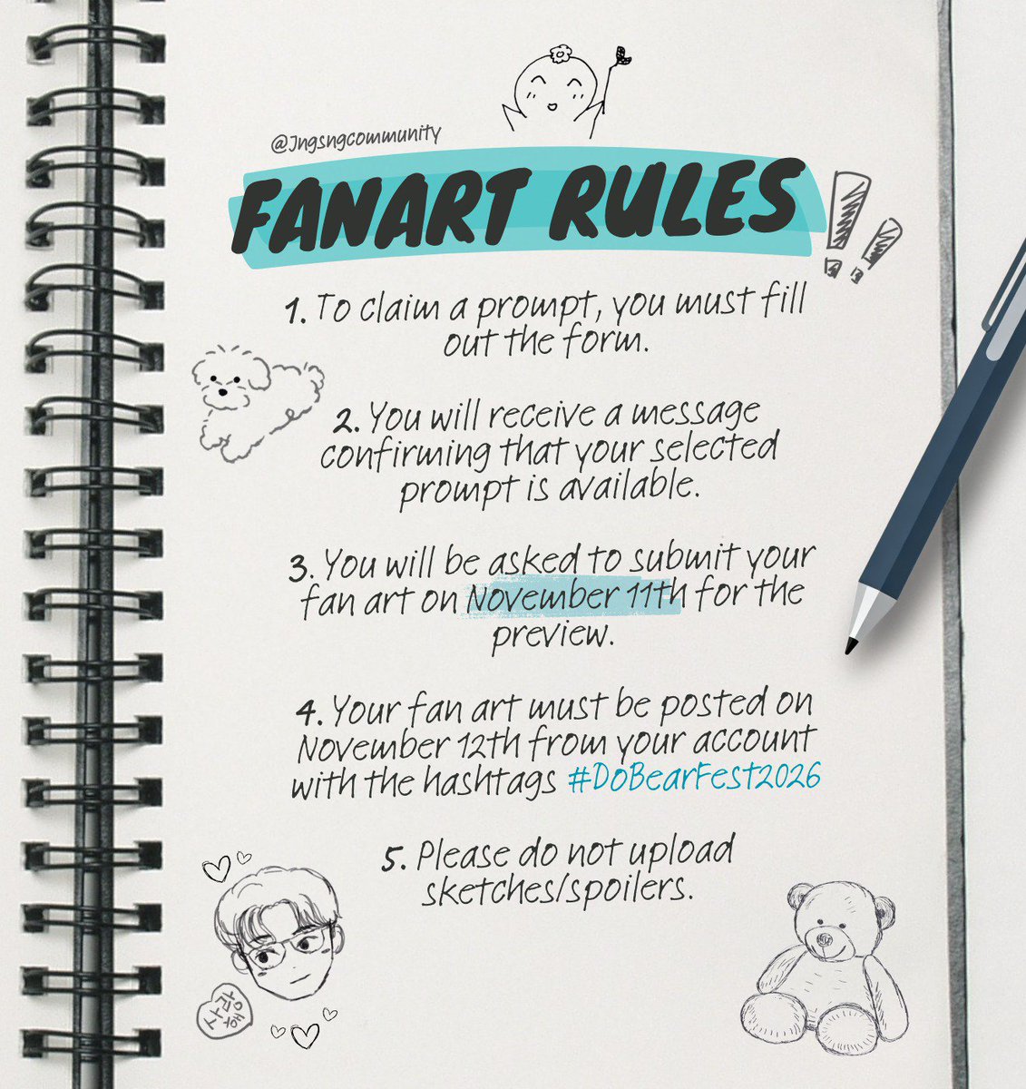jngsngcommunity's tweet photo. Make sure to also take a look to our fan-art claiming rules!

Everyone is welcome to participate and we'll be so glad to have you here in DoBear Fest 🌼🐻✨

If you have any question feel free to send us a DM 🩷✨
https://t.co/m77F9W4GCA https://t.co/SxMZKhfLtx