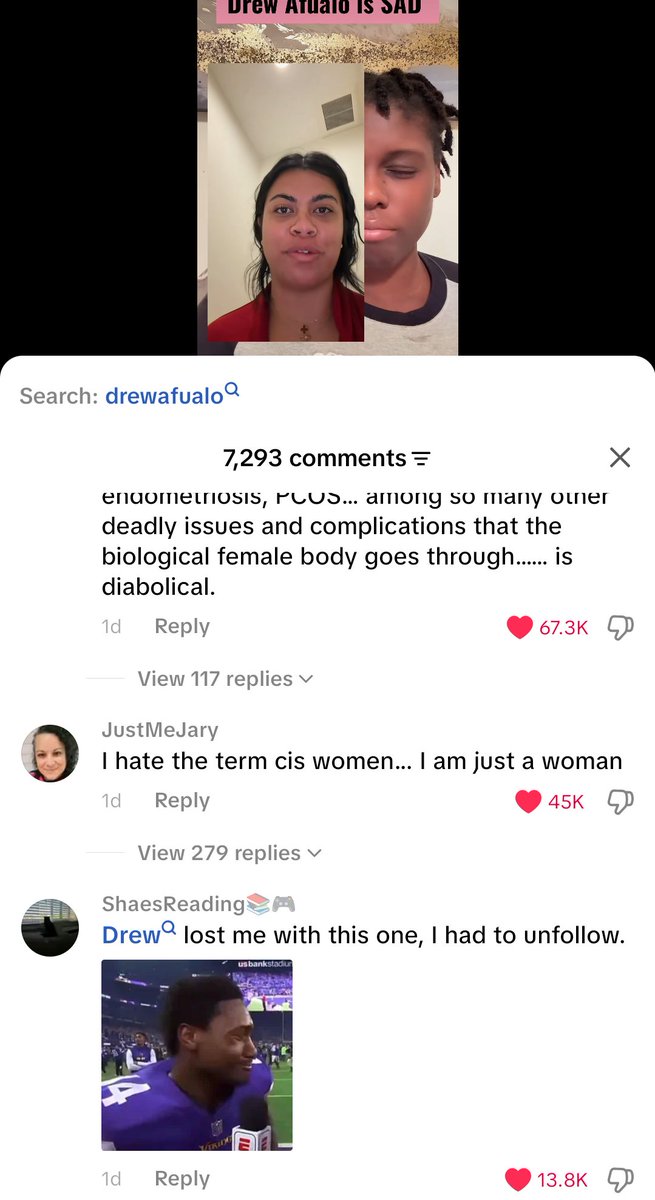 muscledyke's tweet photo. almost want to shake drew afualo 's hand. she's inadvertently woken up SO many women to the misogyny of trans identified males, and in turn has made them realize how bioessentialist the movement is as a whole. thanks drew! https://t.co/H1ua29H6j8