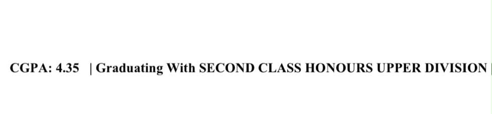 Bay_web3's tweet photo. Well finishing with Second Class Honours Upper Division (First Class Honours Lower Division😌), and bagging a 5.0 in 3 semesters…

Can only be God ✨ https://t.co/kEY5o3aawu
