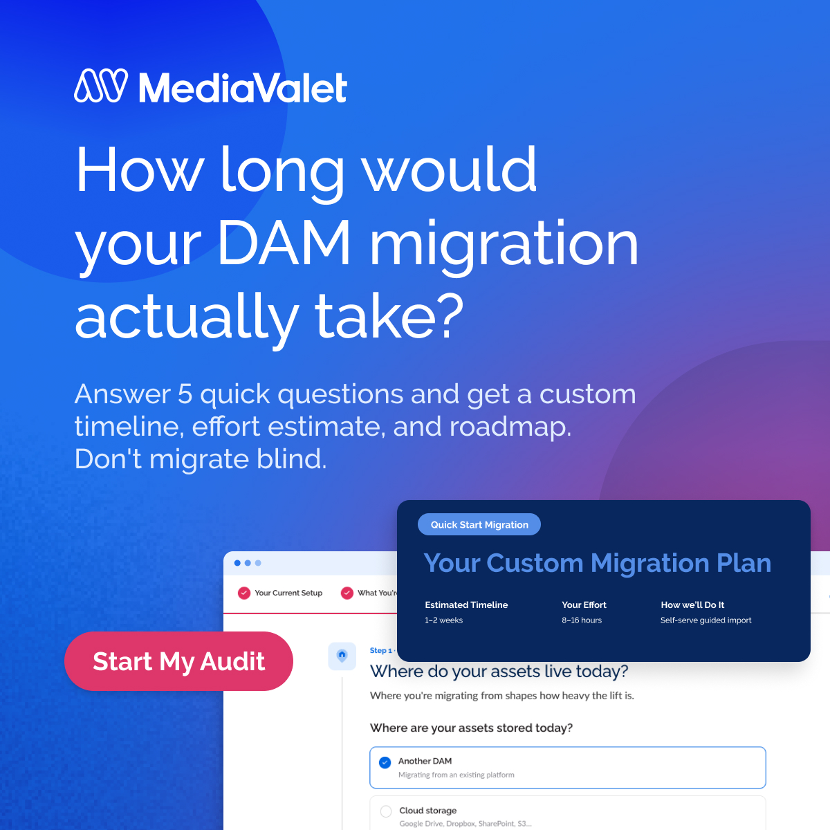 MediaValet's tweet photo. Migrating to a new DAM shouldn't feel like entering the unknown.

We just launched the DAM Migration Asset Audit Tool.

✅ 5 quick questions
✅ Get a personalized migration plan with a timeline and effort estimate

Start your audit here: https://t.co/oghL5fCuCJ https://t.co/xT6eB0lqq1