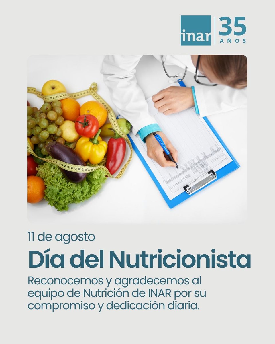 inarargentina's tweet photo. 🥗 Día de la Nutricionista  

Desde INAR queremos saludar y reconocer especialmente a nuestro equipo de Nutrición, agradeciendo su compromiso y dedicación.  

¡Feliz Día de la Nutricionista!  

#inar #nutricion #rehabilitacion #tratamientos #diadelnutricionista #salud #argentina https://t.co/0N0kYiFehg
