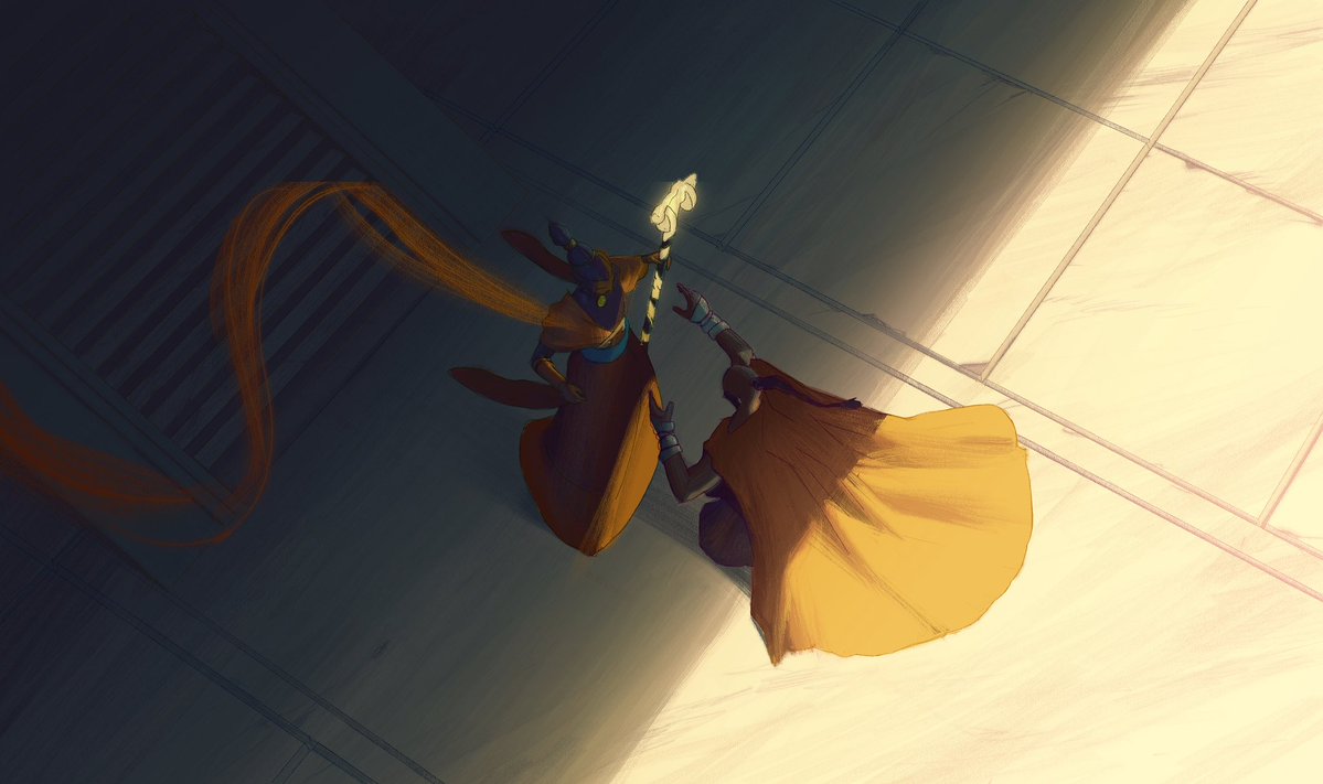 Chuwenjie's tweet photo. Sonam turning her back on Tagah and what he stands for. I made these paintings for the flashback sequences in Avatar Aang! https://t.co/1kirSZIapr
