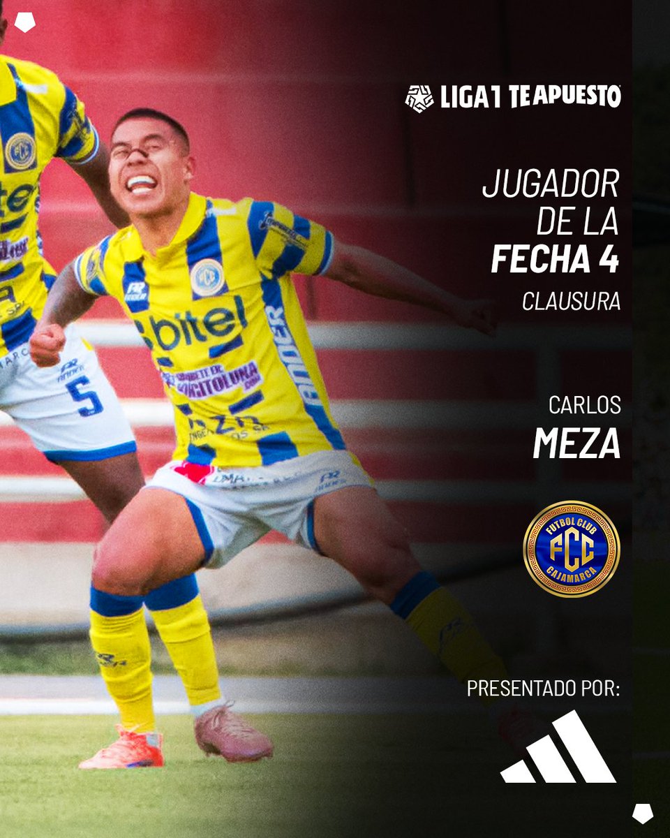 Liga1TeApuesto's tweet photo. ยก๐ง๐ฟ๐ฒ๐ ๐ฝ๐๐ป๐๐ผ๐ ๐ฑ๐ฒ ๐ผ๐ฟ๐ผ ๐ฝ๐ฎ๐ฟ๐ฎ ๐๐ ๐๐ฎ๐ท๐ฎ๐บ๐ฎ๐ฟ๐ฐ๐ฎ! ๐ก๐ต
Autor de un doblete, Carlos Meza se consagra como el jugador @adidas de la fecha 4, reconocimiento que destaca al mejor futbolista de la jornada en la #Liga1TeApuesto ๐
#creadoconadidas
#ElADNdelHincha https://t.co/z9WttkZ1hB