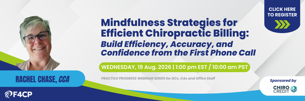 F4CP's tweet photo. Click the link below to register to attend this month's FREE educational webinar, Mindfulness Strategies For Efficient Chiropractic Billing 👇 https://t.co/pNG4fYZU48 https://t.co/qP6Ozhw33E