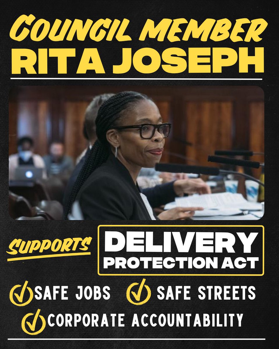 ALIGNny's tweet photo. Thank you @CMRitaJoseph for co-sponsoring the Delivery Protection Act! 

Let's pass this legislation and prioritize safe streets and fair treatment for workers powering our city's economy. https://t.co/EgBW85CTuP