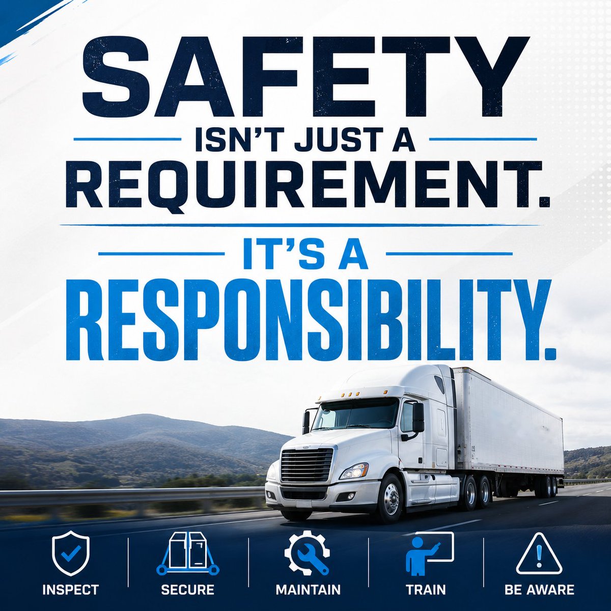SDSdelivers's tweet photo. 🚛 Safety in trucking is about more than compliance.
It's about protecting drivers, customers, cargo, and everyone else on the road.

From vehicle inspections and cargo securement to driver training and preventative maintenance, safety must be part of every mile.

#TruckingSafety https://t.co/LqsH3TQjRo