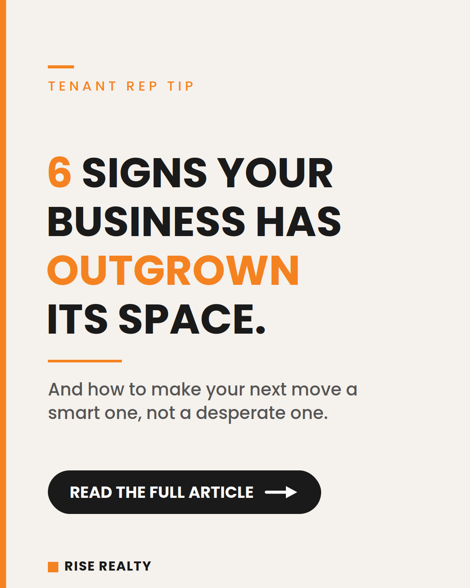 Rise_Realty's tweet photo. Your space is quietly capping your growth, and most owners miss the signs.
6 signs it's time to move. ๐
๐ https://t.co/BhlPoQiIn4
#CRE #TenantRep https://t.co/8IUgk5E4Lc
