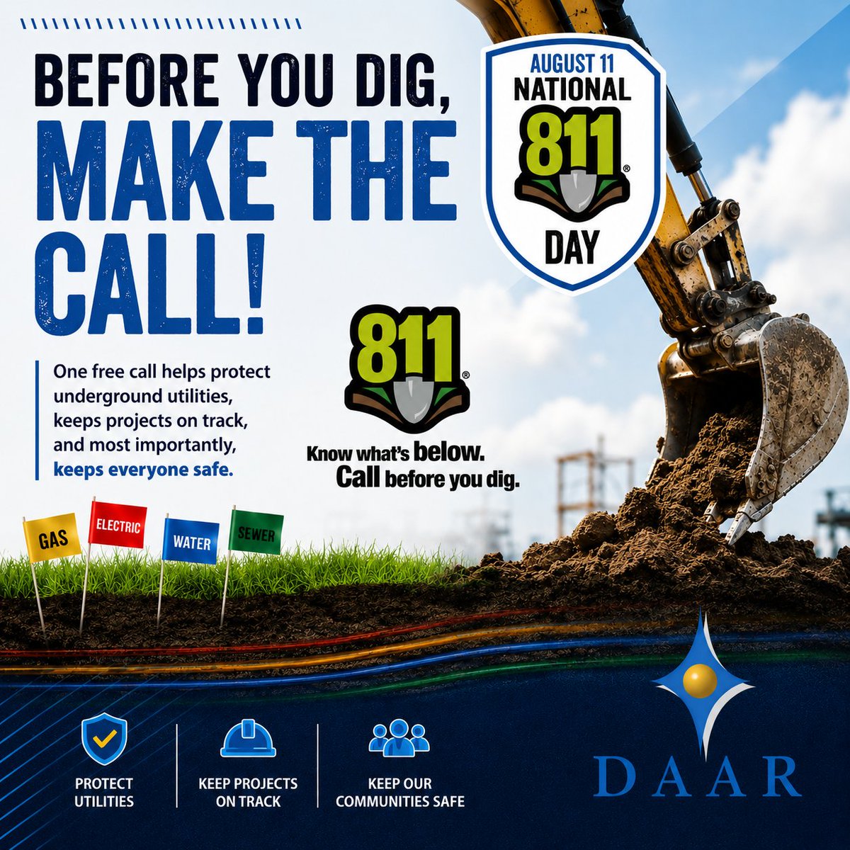 DAAREngineering's tweet photo. Dig safely! This National 811 Day, remember to contact 811 before you dig to help protect underground utilities.

#Call811 #DAAREngineering https://t.co/Byl5ypiVKg