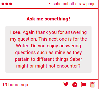 SaberCobalt's tweet photo. (Yeah, it's fun answering hypotheticals, taking into account the various media Nasu has established with Saber's behavioural parameters.
So that even silly questions have their answers, thanks in part to Carnival Phantasm. It's always fun to write with everyone.) https://t.co/EAWCIn8CPJ