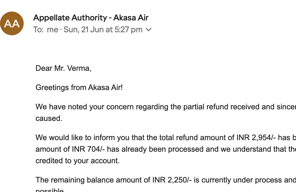 HarendraVerma11's tweet photo. @AkasaAir @airsewa_MoCA  My refund has been pending since 18 June 2026. Despite repeated follow-ups, I have received neither the refund nor a satisfactory resolution—only repeated requests to “wait” and thank-you messages.
I have already provided the required bank statement. https://t.co/NjfnnIf1Q4