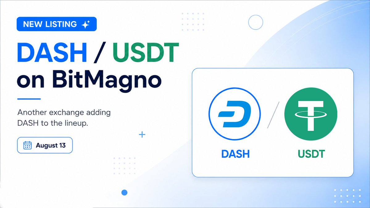 DashNews_TR's tweet photo. Bir borsa daha $DASH için yer açıyor 🎉

@bitmagno, DASH/USDT çiftinin 13 Ağustos’ta ekleneceğini duyurdu ve Dash’i platformdaki USDT kullanıcılarına açıyor

Bu tür listelemeler, insanların DASH’i keşfedebileceği ve erişebileceği platformların sayısını artırıyor

Güzel bir gelişme 📣

BitMagno web sitesi 👇
https://t.co/W2afGEeUBd