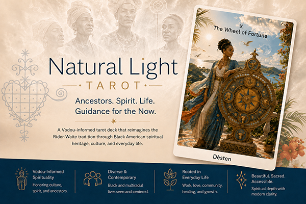 mabnola's tweet photo. I’m participating in the Replit Designathon with Natural Light Tarot, a Vodou-informed tarot deck rooted in Black American spiritual heritage, culture, and everyday life.
Proud to share this one.
#ReplitDesignathon #NaturalLightTarot #WebDesign #Tarot @raymmar @MannyBernabe https://t.co/sWVqGi4roQ