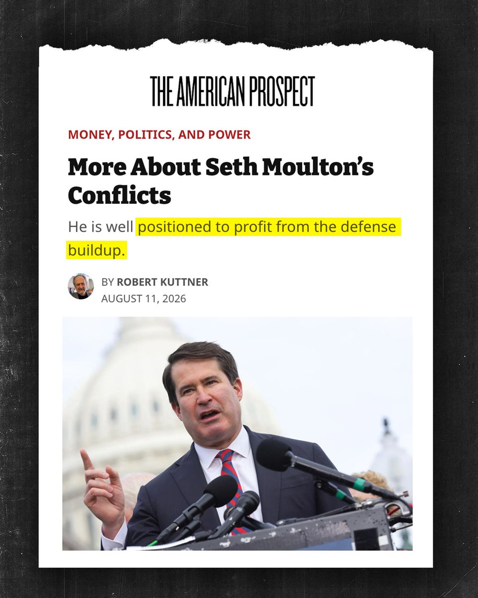 EdMarkey's tweet photo. Congressman Moulton is making millions from investments in defense contractors that come before his committees. This should be illegal. He should divest from these investments. https://t.co/qHgUWVKVJm